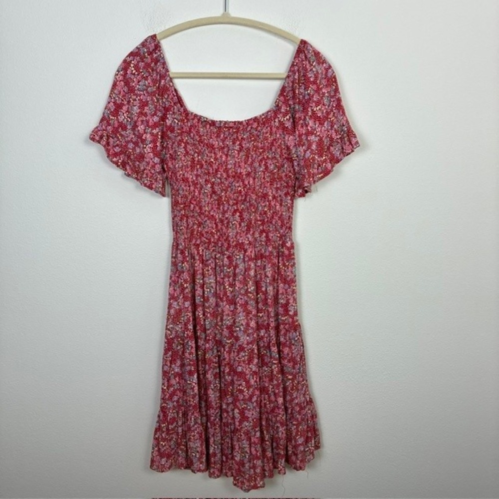 Angie Floral Smocked Back Tiered Ruffle Mini Dress Flutter Sleeve Women's S Boho - Picture 6 of 7